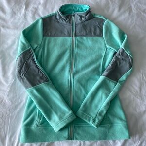 Light Turquoise And Grey Fleece Zip-Up Jacket